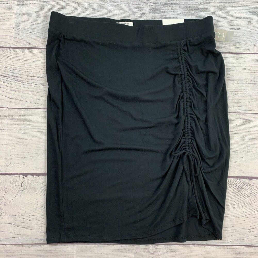 Maurices Skirt L Black Pull on Pencil Jersey Cinched Length 21.5" New NWT